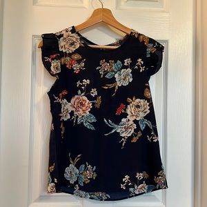 XS floral SHEIN Navy blue womens shirt